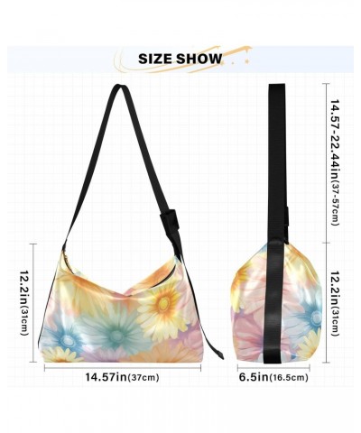 Colorful Daisy Flower Hobo Shoulder Bag for Women Men PU Leather Crossbody Bag Slouchy Tote Handbags for Travel Work $18.80 T...