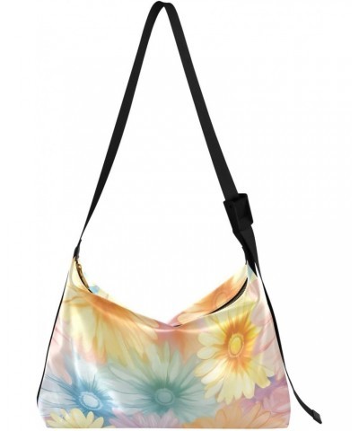 Colorful Daisy Flower Hobo Shoulder Bag for Women Men PU Leather Crossbody Bag Slouchy Tote Handbags for Travel Work $18.80 T...