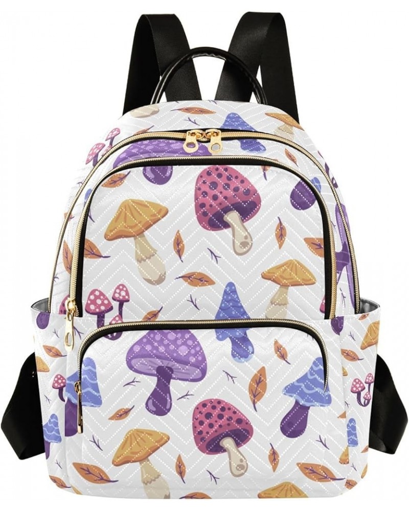 Botanic Women Backpack Mushroom Fungus Purple Yellow Anti-Theft Travel Backpack with Luggage Belt Lightweight Handbag Lady Pu...