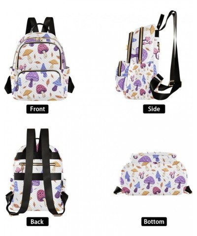 Botanic Women Backpack Mushroom Fungus Purple Yellow Anti-Theft Travel Backpack with Luggage Belt Lightweight Handbag Lady Pu...