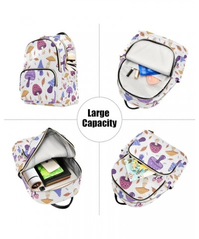 Botanic Women Backpack Mushroom Fungus Purple Yellow Anti-Theft Travel Backpack with Luggage Belt Lightweight Handbag Lady Pu...