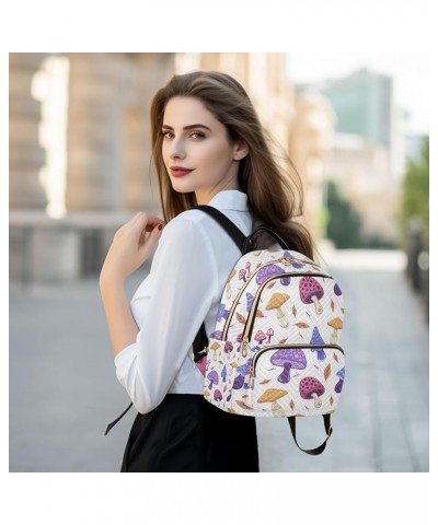 Botanic Women Backpack Mushroom Fungus Purple Yellow Anti-Theft Travel Backpack with Luggage Belt Lightweight Handbag Lady Pu...