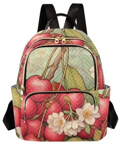 Women's Medium Fashion Backpack Cherries Red Print Ladies Travel Daypack Aesthetic Shoulder Bag 11.4×6.1×14.1 IN $16.92 Backp...