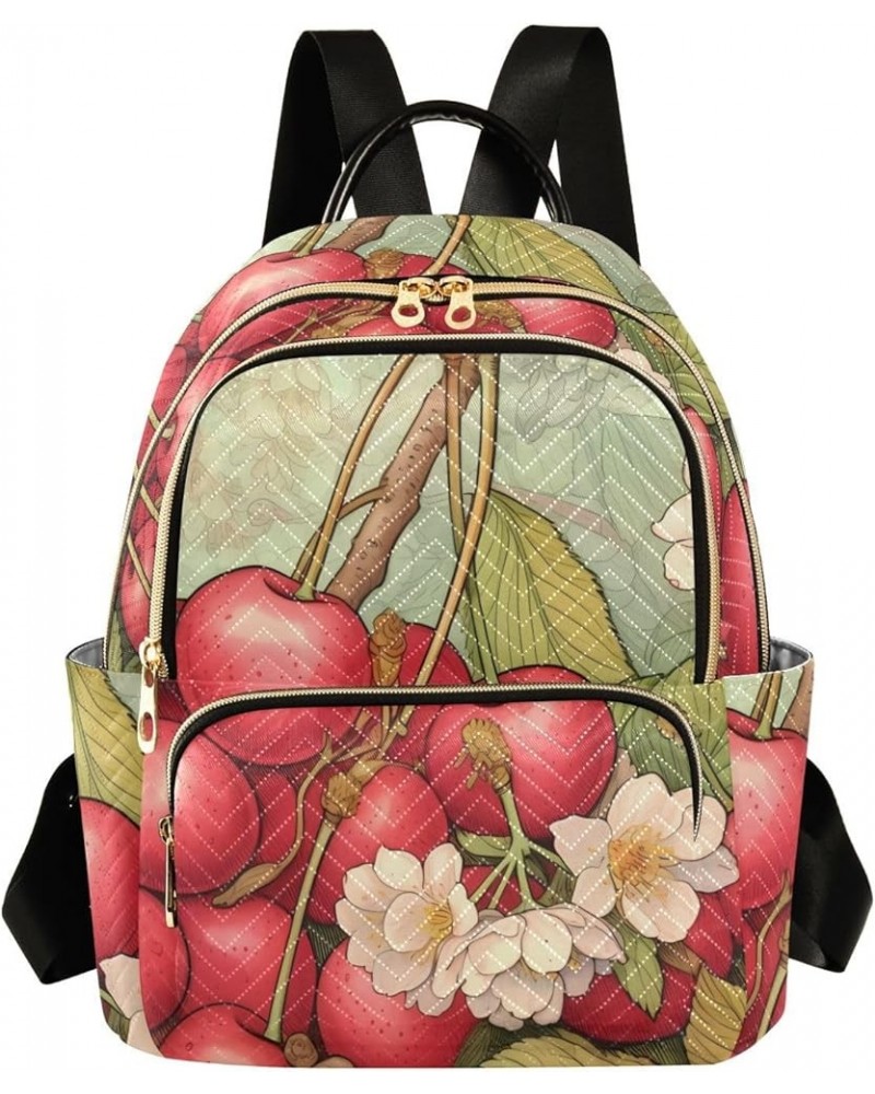 Women's Medium Fashion Backpack Cherries Red Print Ladies Travel Daypack Aesthetic Shoulder Bag 11.4×6.1×14.1 IN $16.92 Backp...