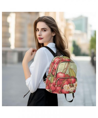 Women's Medium Fashion Backpack Cherries Red Print Ladies Travel Daypack Aesthetic Shoulder Bag 11.4×6.1×14.1 IN $16.92 Backp...