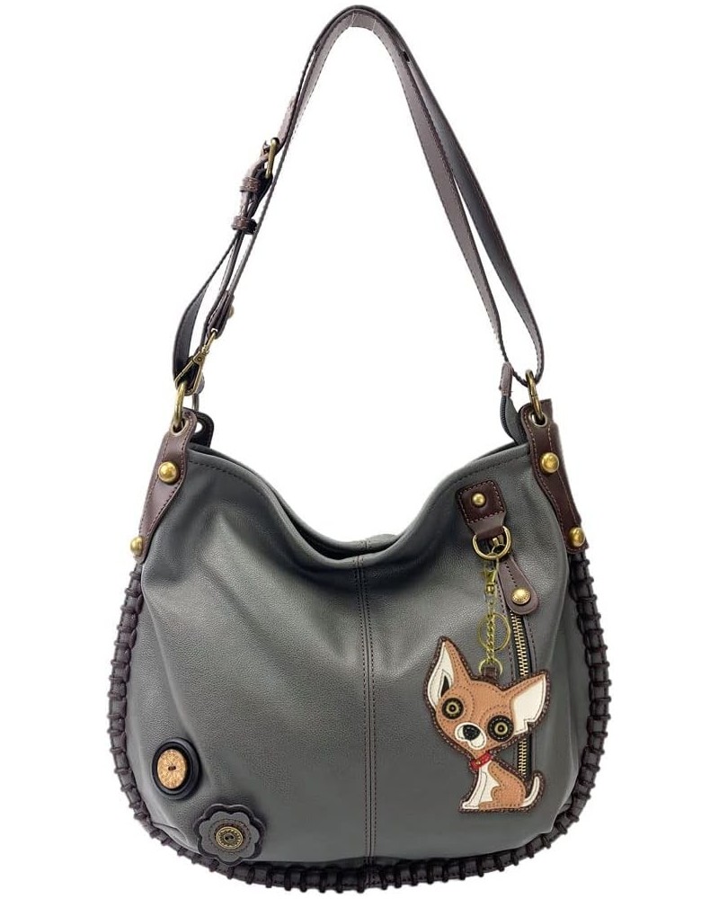 Handbag Charming Cross-body or Shoulder Convertible Large Hobo Bag - Grey Chihuahua $36.21 Hobo Bags