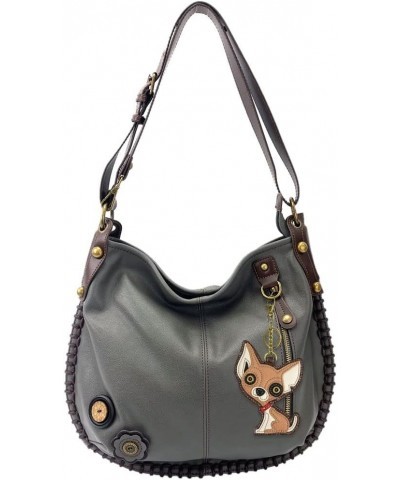 Handbag Charming Cross-body or Shoulder Convertible Large Hobo Bag - Grey Chihuahua $36.21 Hobo Bags