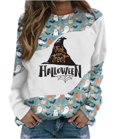 Tops for Women 2024 Fall and Winter Round Neck Sweatshirt Long Sleeve Halloween Print Outfits Dressy Pullover Tops 5-sky Blue...