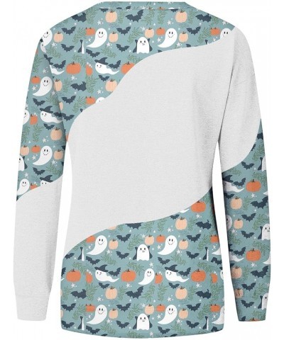 Tops for Women 2024 Fall and Winter Round Neck Sweatshirt Long Sleeve Halloween Print Outfits Dressy Pullover Tops 5-sky Blue...