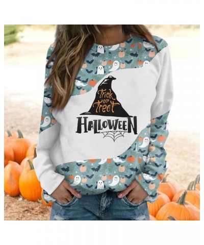 Tops for Women 2024 Fall and Winter Round Neck Sweatshirt Long Sleeve Halloween Print Outfits Dressy Pullover Tops 5-sky Blue...