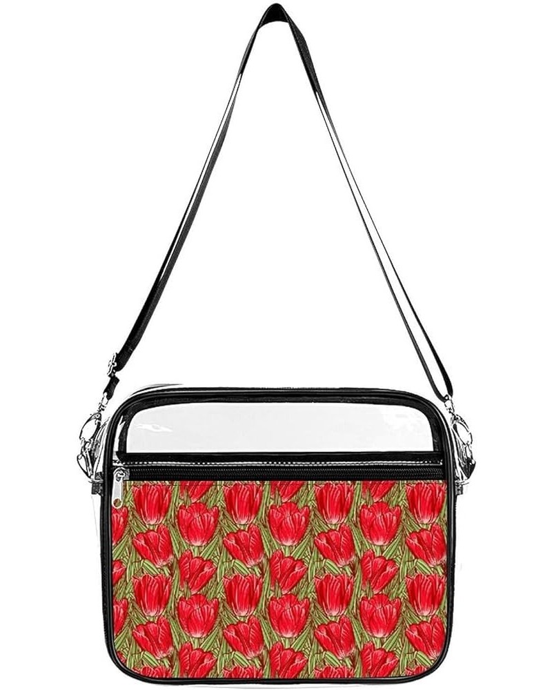 Flowers-black Clear Crossbody Shoulder Purse Bag for Men Women, Stadium Clear Messenger Bag Style-1 $12.99 Crossbody Bags