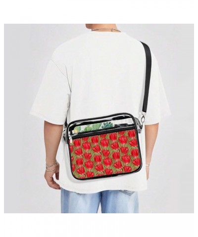 Flowers-black Clear Crossbody Shoulder Purse Bag for Men Women, Stadium Clear Messenger Bag Style-1 $12.99 Crossbody Bags