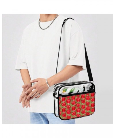 Flowers-black Clear Crossbody Shoulder Purse Bag for Men Women, Stadium Clear Messenger Bag Style-1 $12.99 Crossbody Bags