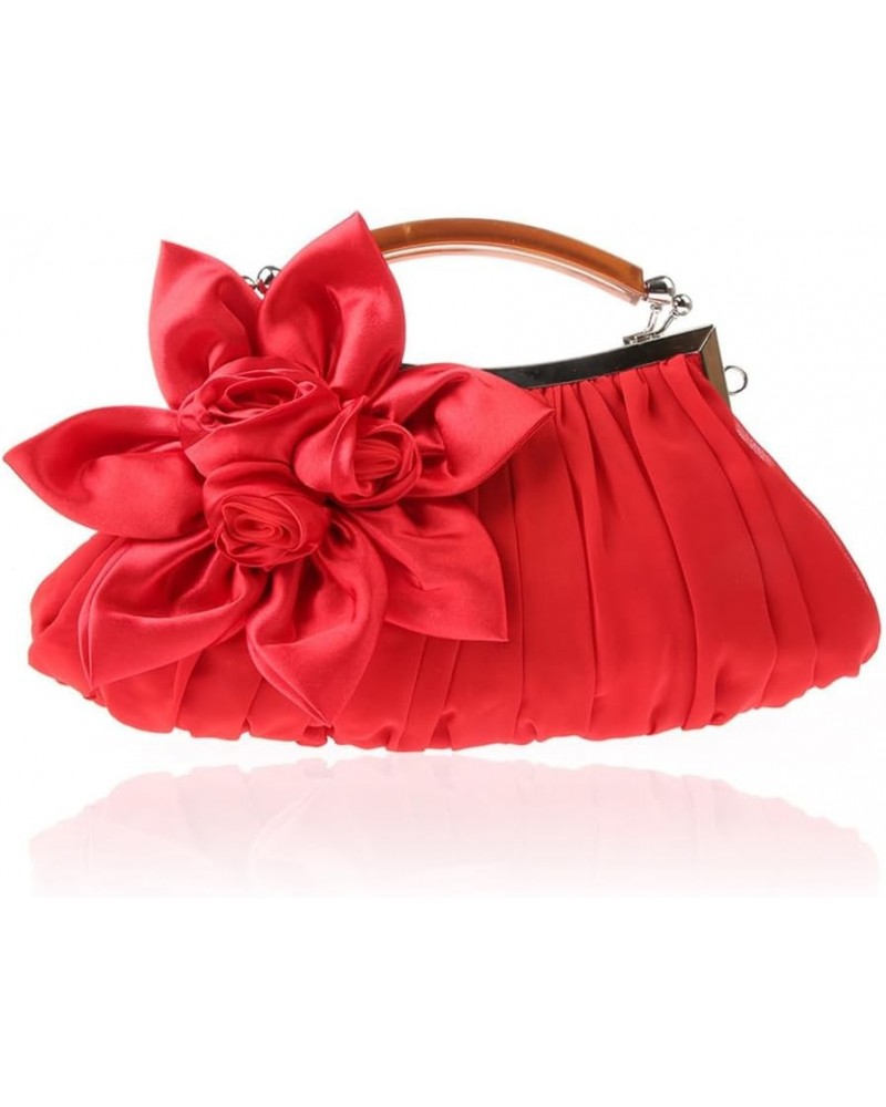 Women's Evening Bag Dumpling Flower Satin Formal Clutch Purse Wedding Party Top-handle Chain Crossbody Bag for Women Red $20....