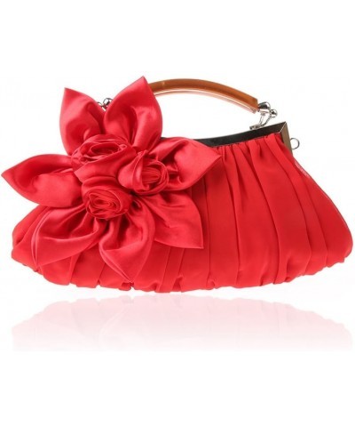 Women's Evening Bag Dumpling Flower Satin Formal Clutch Purse Wedding Party Top-handle Chain Crossbody Bag for Women Red $20....