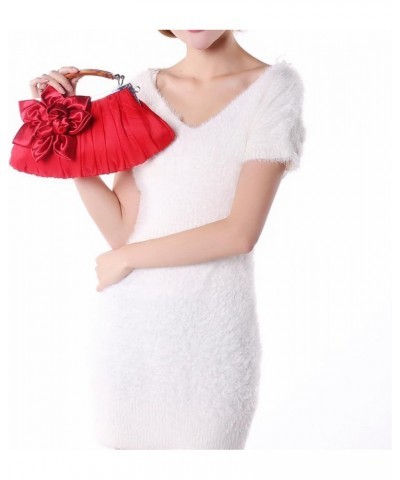 Women's Evening Bag Dumpling Flower Satin Formal Clutch Purse Wedding Party Top-handle Chain Crossbody Bag for Women Red $20....