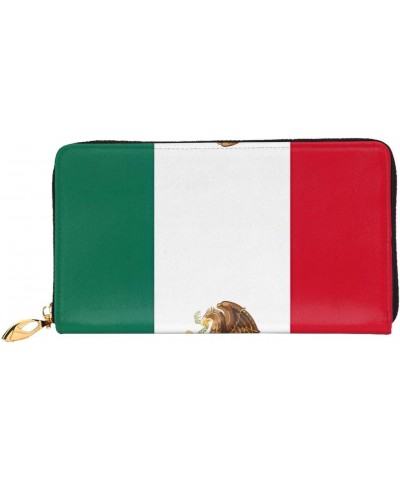 Flag Of Mexico Leather Wallet,Long Clutch Purse,Soft Material,Zip Design Anti-Loss Money,12 Bank Card Slots,Lightweight,Water...