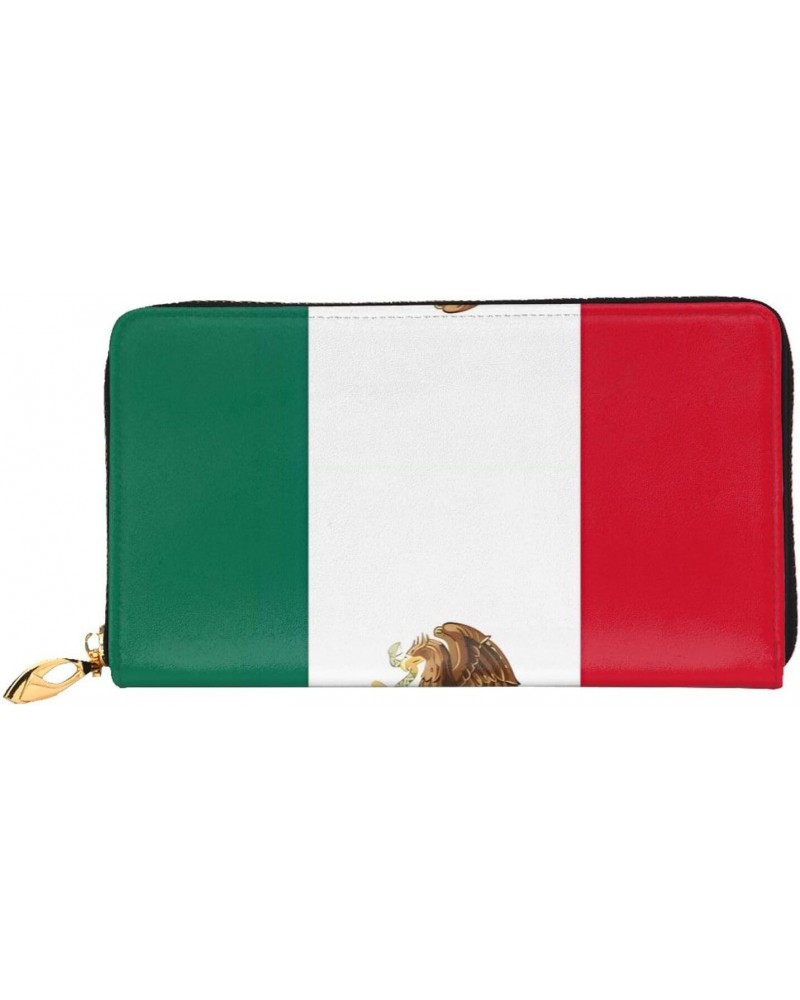 Flag Of Mexico Leather Wallet,Long Clutch Purse,Soft Material,Zip Design Anti-Loss Money,12 Bank Card Slots,Lightweight,Water...