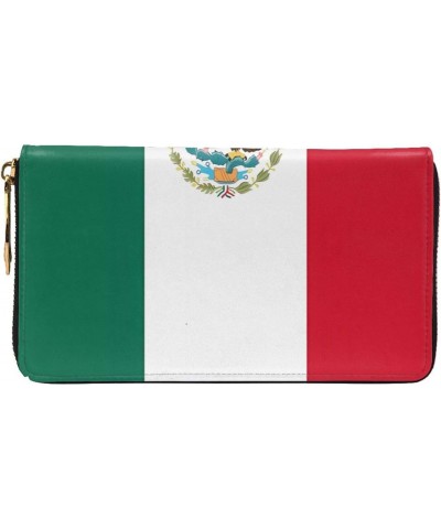 Flag Of Mexico Leather Wallet,Long Clutch Purse,Soft Material,Zip Design Anti-Loss Money,12 Bank Card Slots,Lightweight,Water...