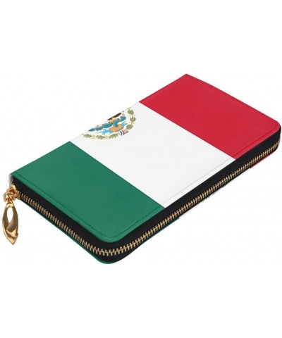 Flag Of Mexico Leather Wallet,Long Clutch Purse,Soft Material,Zip Design Anti-Loss Money,12 Bank Card Slots,Lightweight,Water...