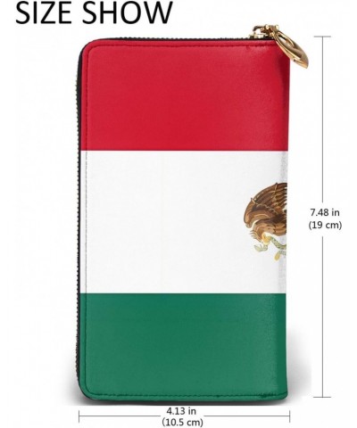 Flag Of Mexico Leather Wallet,Long Clutch Purse,Soft Material,Zip Design Anti-Loss Money,12 Bank Card Slots,Lightweight,Water...