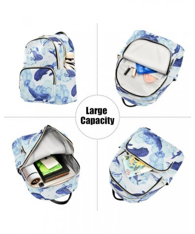 Travel Backpack Purse for Women Fashion Anti-theft Work Casual Blue Whales Watercolor Daypack Shoulder Bag Medium Size Medium...