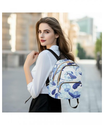 Travel Backpack Purse for Women Fashion Anti-theft Work Casual Blue Whales Watercolor Daypack Shoulder Bag Medium Size Medium...