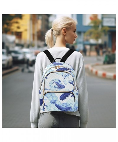 Travel Backpack Purse for Women Fashion Anti-theft Work Casual Blue Whales Watercolor Daypack Shoulder Bag Medium Size Medium...