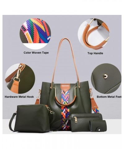 Women Handbags Sets Vegan Leather Purses Color Woven Tape Tote Bags Shoulder Crossbody Bag Top Handle Bag Wallet 4Pcs Wine Re...