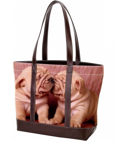 Womens Handbags, Faux Leather Strap and Bottom, Canvas Tote Bag, lovely puppy $21.05 Totes