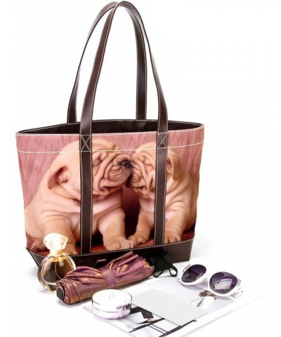 Womens Handbags, Faux Leather Strap and Bottom, Canvas Tote Bag, lovely puppy $21.05 Totes