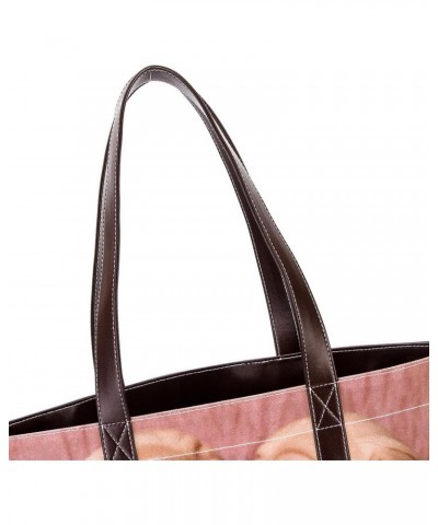 Womens Handbags, Faux Leather Strap and Bottom, Canvas Tote Bag, lovely puppy $21.05 Totes