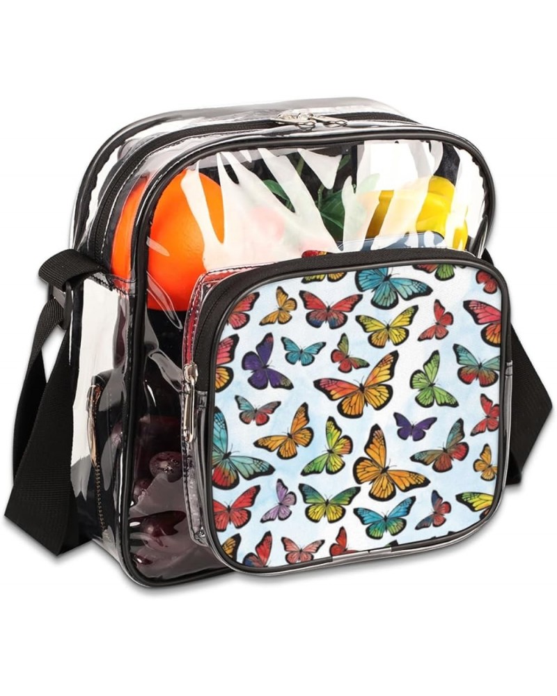 Pink Animals Stadium-Approved Clear Crossbody Bag with Colorful Print Design Butterfly Combo $11.06 Crossbody Bags