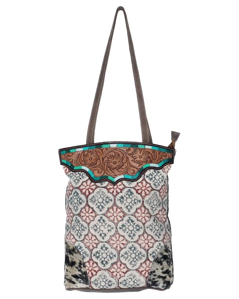 KB618 TOTE Hand Tooled Upcycled Wool Upcycled Canvas Hair-on Genuine Leather women bag western handbag purse $31.49 Totes