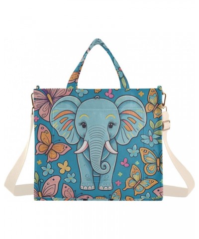 Tote Bag Elephant with Butterfly Trendy Corduroy Bag Crossbody Bag with Zipper and Magnetic Clasp $17.40 Totes