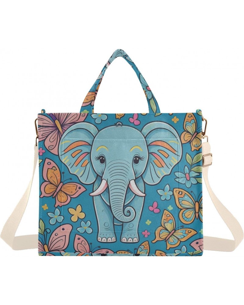 Tote Bag Elephant with Butterfly Trendy Corduroy Bag Crossbody Bag with Zipper and Magnetic Clasp $17.40 Totes