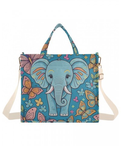 Tote Bag Elephant with Butterfly Trendy Corduroy Bag Crossbody Bag with Zipper and Magnetic Clasp $17.40 Totes