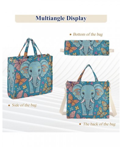 Tote Bag Elephant with Butterfly Trendy Corduroy Bag Crossbody Bag with Zipper and Magnetic Clasp $17.40 Totes