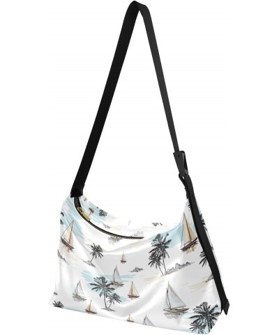 Palm Tree Boats Tote Bag for Women Large Hobo Bags Womens Cross Body Purses Casual Tote with Adjustable Strap for Women Men $...