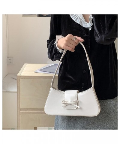 Small Shoulder Bag Y2K Purse for Women PU Leather Handbag Trendy Bow Underarm Bag Fashion Satchel Purse A-white $13.01 Should...