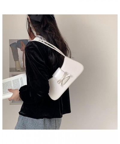 Small Shoulder Bag Y2K Purse for Women PU Leather Handbag Trendy Bow Underarm Bag Fashion Satchel Purse A-white $13.01 Should...