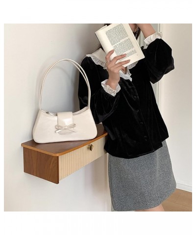 Small Shoulder Bag Y2K Purse for Women PU Leather Handbag Trendy Bow Underarm Bag Fashion Satchel Purse A-white $13.01 Should...