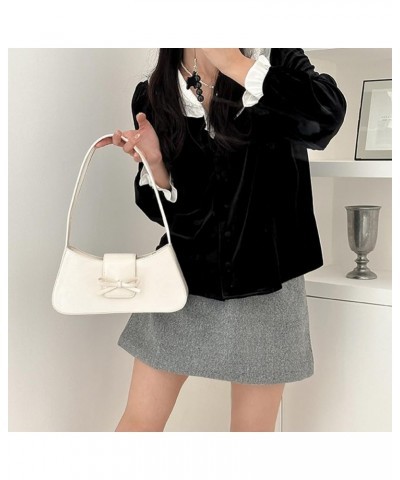 Small Shoulder Bag Y2K Purse for Women PU Leather Handbag Trendy Bow Underarm Bag Fashion Satchel Purse A-white $13.01 Should...