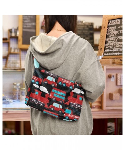 Women Boho Handbag Red Truck Bus Car Vehicle Underarm Bag Tote Bag Shoulder Bag Crossbody Bag Fluffy Cell Phone Purse Patriot...