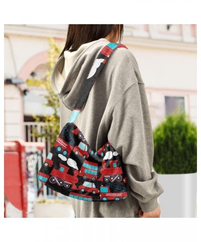 Women Boho Handbag Red Truck Bus Car Vehicle Underarm Bag Tote Bag Shoulder Bag Crossbody Bag Fluffy Cell Phone Purse Patriot...