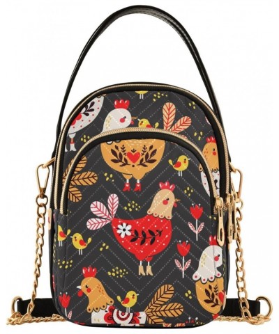 Rooster Chickens Animal Crossbody Bag for Women Cell Phone Purse Wallet with Removable Chain Shoulder Handbag for Travel Pass...