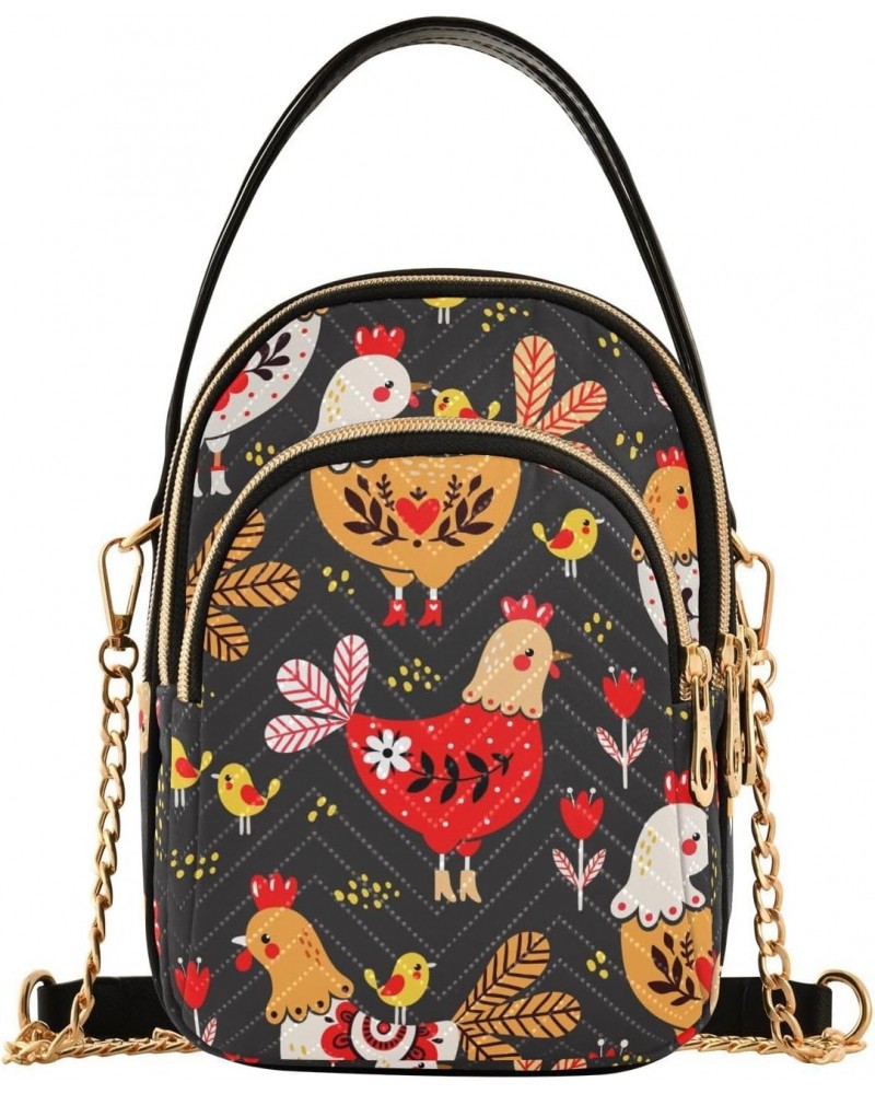 Rooster Chickens Animal Crossbody Bag for Women Cell Phone Purse Wallet with Removable Chain Shoulder Handbag for Travel Pass...