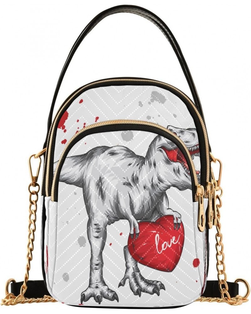 Dinosaur Valentine's Day Crossbody Bags for Women Quilted Shoulder Bag Handbag with Chain Strap Red Heart Trendy Cross Body C...