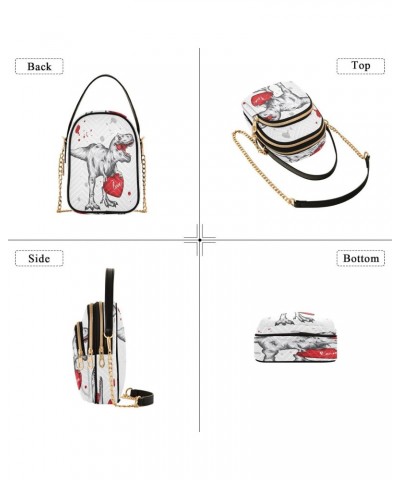 Dinosaur Valentine's Day Crossbody Bags for Women Quilted Shoulder Bag Handbag with Chain Strap Red Heart Trendy Cross Body C...