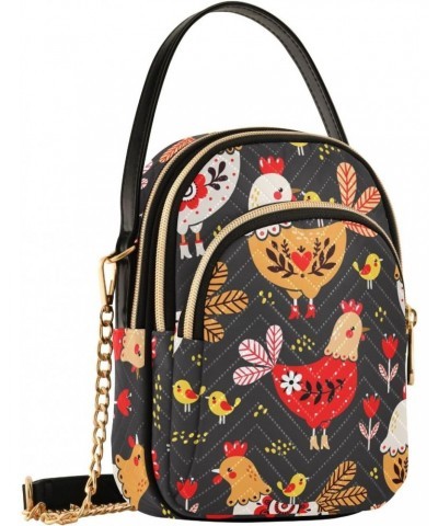 Rooster Chickens Animal Crossbody Bag for Women Cell Phone Purse Wallet with Removable Chain Shoulder Handbag for Travel Pass...